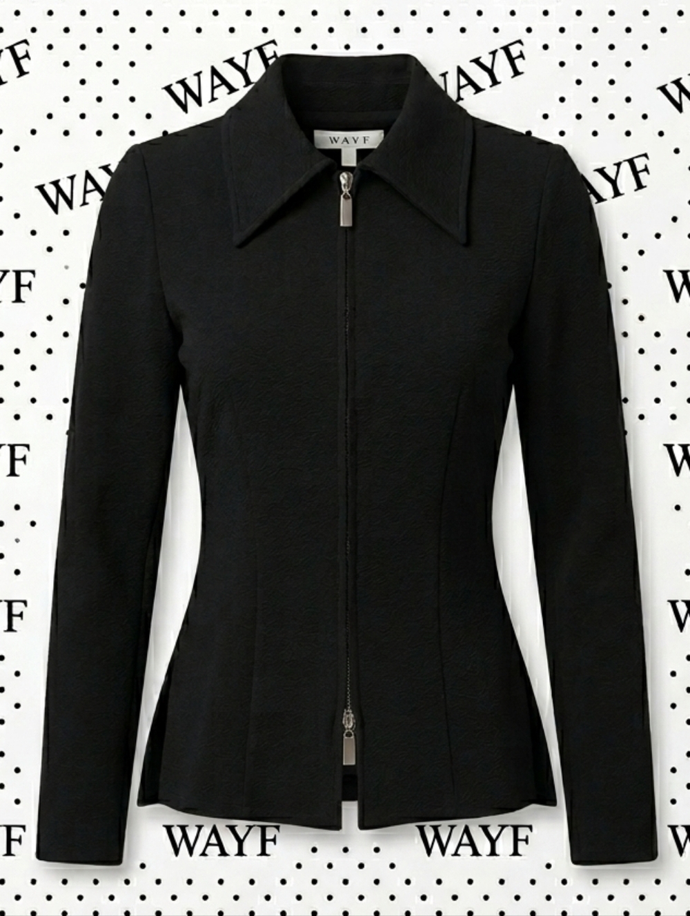 NWT- ​WAYF Black Zip Front Long Sleeve Peplum Top Blouse